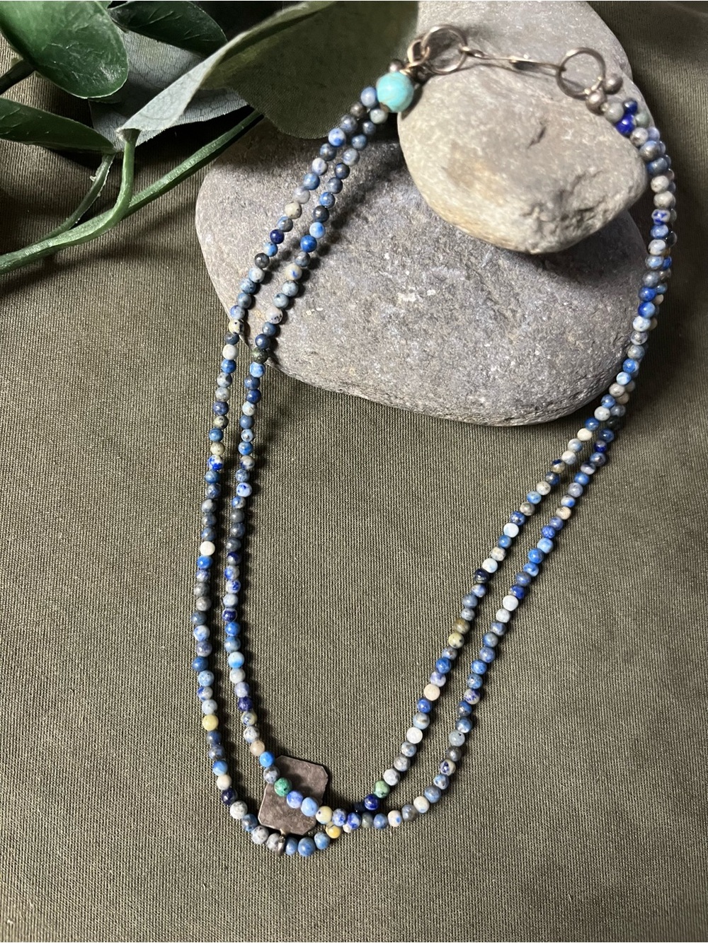 SundanceBlue Sodalite tiny beads with silver charm and turquoise bead drop